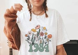 T-shirts pour femmes 1984 chemise 40e anniversaire fleurs sauvages numéro d'année de naissance pour les femmes à manches courtes top t-shirts Cctton Streetwear