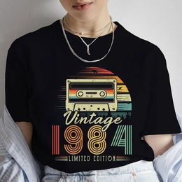 Dames T-shirts 1984 Vintage shirt voor vrouwen 39e verjaardagsfeestje T-shirts Kleding Korte mouw T-shirt Retro cassettekleding