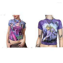 T-shirts pour femmes des années 2000, esthétique vintage, imprimé féerique, hauts courts Y2K Kawaii, haut sans manches, camisoles de dessin animé, sweat-shirt alternatif