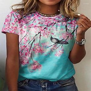 Camisetas de mujer, verano 2022, camisa de manga corta con estampado Floral 3D para mujer, ropa informal con cuello redondo y diseño de nicho, ropa de animales