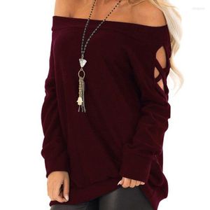 Dames t shirts 2023 herfst en winter dames t-shirt met één nek off-shoulder lange mouwen casual bodem shirt vrouwen tops vrouw