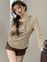 Delle donne T Camicette 2023 di Modo di Autunno T-Shirt Per Le Donne Con Cappuccio Top A Manica Lunga Vestiti Coreano Casual Donna Magliette Abiti Mujer