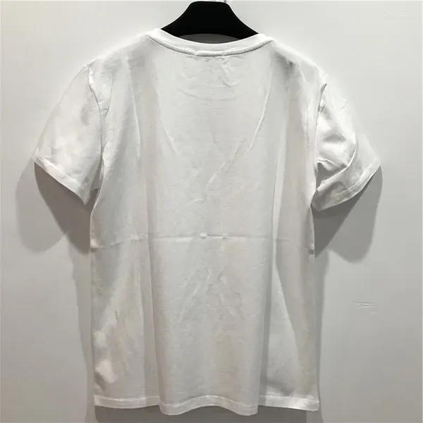 Camisetas para mujer 2023 marca de verano de alta calidad de algodón con letras para mujer, camiseta informal para mujer, camisetas con cuello redondo, camiseta blanca y negra de manga corta