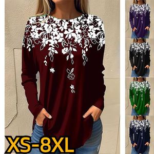 Dames T-shirts 2023 Alledaags Straat Retro Elegant Lange mouw Herfst Winter Ronde hals Slanke trui Losse tops Abstracte print T-shi