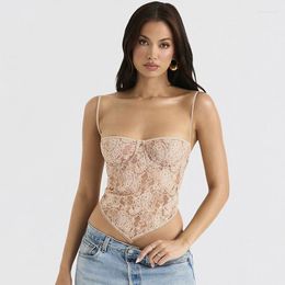 T-shirts pour femmes 2023 Mode Sexy Femmes Maigre Dos Nu Crop Bustier Vintage Floral Dentelle Corset Cami Top Y2K Esthétique Fairycore Rétro