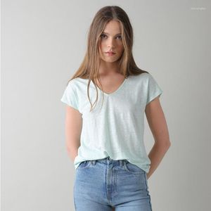 T-shirts pour femmes 2023 T-shirt à manches courtes en tricot de couleur unie à col en V pour dames d'été