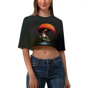 Dames t shirts 2023 landschap schilderen t-shirt full-frame printen 3D digitale slanke navel korte mouwen casual dames top
