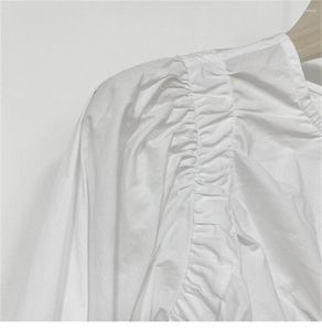 T-shirt col rond en coton pour femmes, haut à manches lanternes, Design froissé, Niche, Slim, printemps été, 2023
