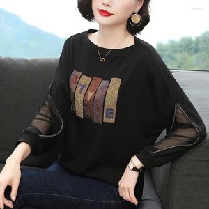 Dames T-shirts 2023 Lente en Herfst Mode Woon-werkverkeer Eenvoudige Ronde Hals Diamant Ontwerp Gevoel Mouwen Los Casual Oversize T-shirt