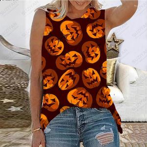 Femmes t-shirts 2023 été sans manches débardeur 3D imprimé Halloween habiller drôle citrouille décontracté personnalité vacances