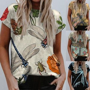 Dames t shirts 2023 zomer dames ronde nek t-shirt standalone libel 3d geprinte dames mode (multi co