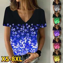 T-shirts pour femmes 2023 femmes mode fleur peinture chemise été femme imprimé fleuri col en V basique hauts décontracté Plu Szie 3D