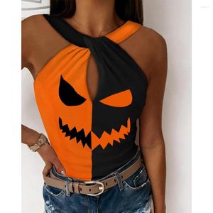 T-shirts pour femmes 2023 Femmes Halloween Graphic Print Colorblock Tank Halter Top Summer Streetwear Casual T-Shirts Hollow Out Lounge Womens