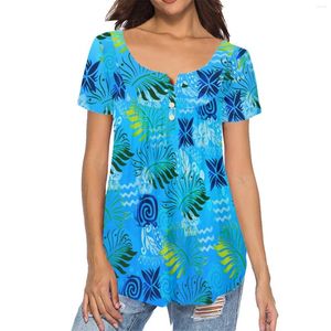 T-shirts pour femmes 2023 Femmes plissée chemise de boucle plissée Summer Crop Top coloré plumes polynésien style tribal sexy
