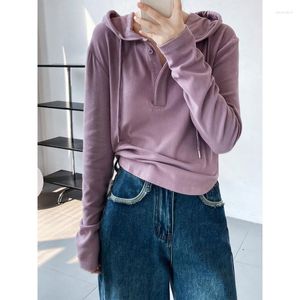 T-shirts pour femmes 2023 Jeune Pullorage Hoodied Tops Ladies Purple Casual With Hood-Shirt Femed Automn Fashion Base féminine