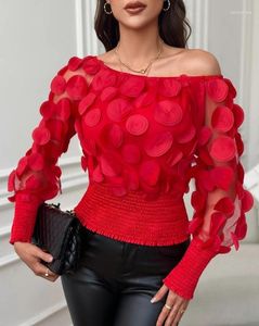 T-shirts pour femmes 2024 Automne Spring Fashion Modèle floral décontracté Shirred Sheer Patch Top Elegant Blouses Shirt T-shirt Tops Tops