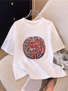 Dames T-shirts 2024 Chinese stijl Wit T-shirt met korte mouwen voor Summer Fashionable geborduurde top A05