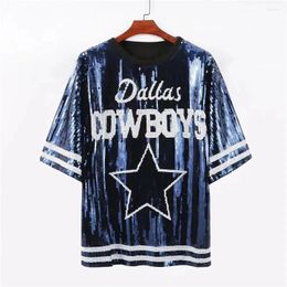 Dames T-shirts 2024 Cowboy Baseball Voetbalwedstrijd Vrouwelijke Tops Pailletten Dames Jersey Jurk