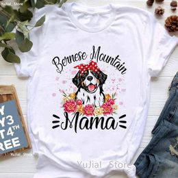 T-shirts Femmes 2024 Mode Bernese Mountain Mama Graphic Print Tshirt Femmes Fleurs Pet Dog Shirt Femme Joyeux Noël Cadeau T-shirt