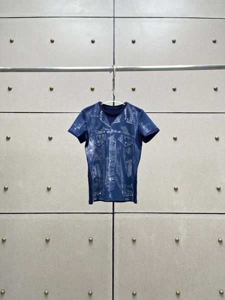 T-shirt manches courtes femme, décontracté, à la mode, en coton et Denim imprimé à l'encre blanche, 2024, 1130