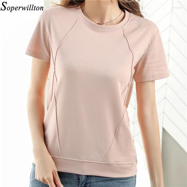T-shirts Femmes 2024 Mode T-shirt Femme Coton Manches courtes Été Femmes Tshirt Rose Blanc Bleu Slim Soft Dames Tops Office Lady