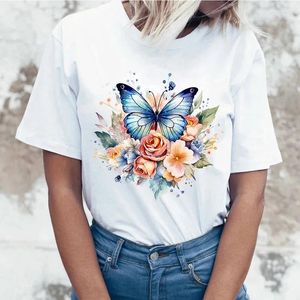 T-shirts pour femmes 2024 T-shirts de haute qualité Fleurs T-shirt imprimé papillon