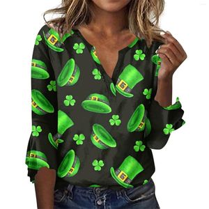 Dames T-shirts 2024 Los Casual T-shirt V-hals St Patrick's Day Print Uitlopende mouwen Seven Top Officiële Winkel Ropa De Mujer