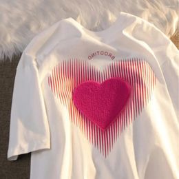 T-shirts Femmes 2024 Love Serviette Brodée Coton T-shirt à manches courtes Lâche Sweet Cool Ins Super Top Design Sense Niche Couple