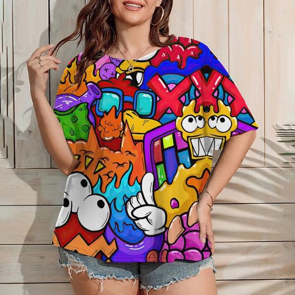 Camisetas para mujer 2024 Tallas grandes Camiseta para mujer Diversión Graffiti Imprimir Ropa femenina Moda Verano Manga corta Top Casual O-cuello Tee Ladies