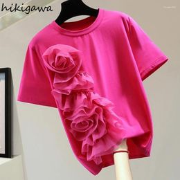 Dames t shirts 2024 ropa mujer zomer t-shirts voor vrouwen o-neck korte mouw casual tees sweet bloemen mode Koreaanse oversized tops