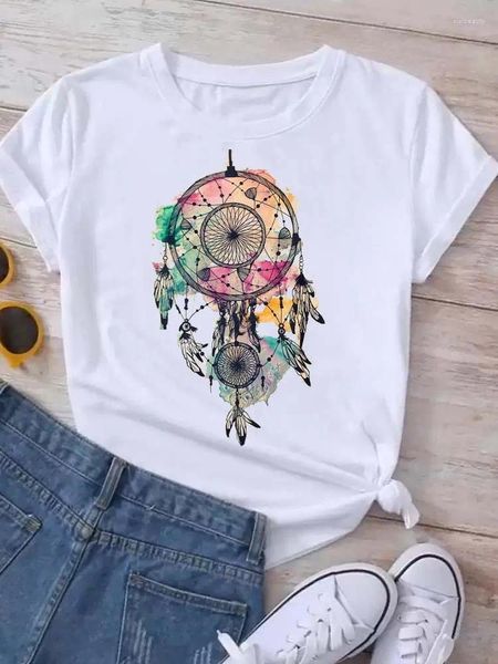 Camisetas de mujer 2024 verano manga corta dibujos animados atrapasueños serigrafía amor dulce y linda tendencia camiseta