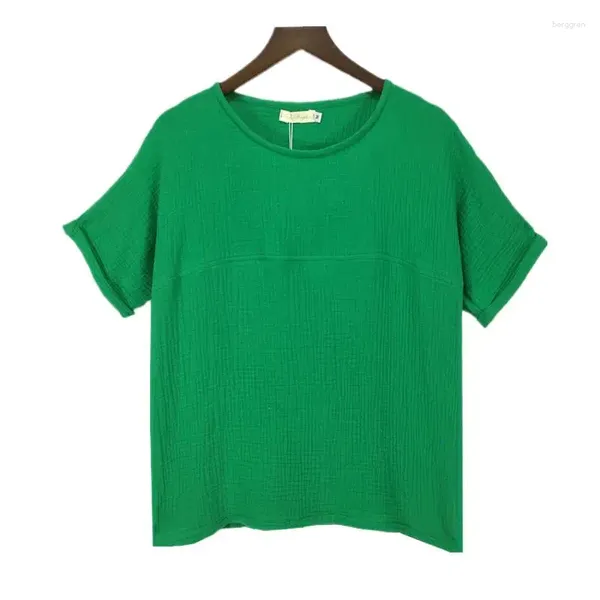 T-shirts pour femmes 2024 Summer Femmes Coton Linette Loose Loose Blouse Europe Female Tops Blusas Roupas Femininas Womans Vêtements Green Red