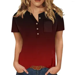 T-shirts pour femmes 2024 T-shirts mode manche courte bouton imprimer collier coffre poitrine t-shirt botting top village camiseta