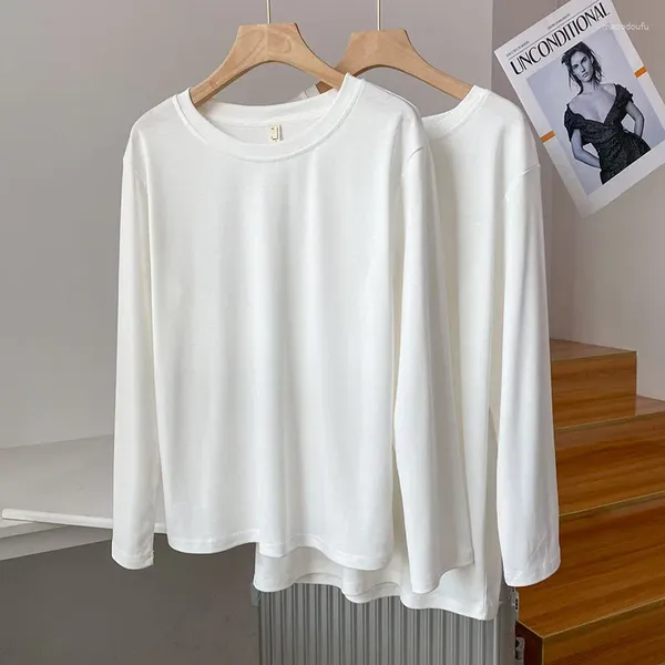 T-shirts pour femmes 2024 femmes printemps d'été coton blanc o-cou à manches longues de couleur pure