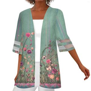 Dames t shirts 2024 dames zomer vesten bloemen deksel cover up tops mode Cardigan drie kwart mouwen kanten streetwear