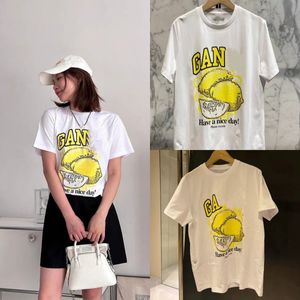 T-shirts pour femmes 24 printemps et été nouveau nordique lettres de niche citron t-shirt coton rond décontracté