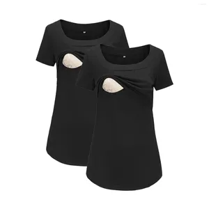 Dames T-shirts 2 stuks Dames Informeel Comfortabel Elastisch Korte mouw Voedingstop Zwangerschap Zomer Zwart Cadeau Voor Borstvoeding Zacht Vierkant