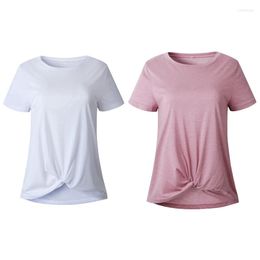 Dames t shirts 2x dames korte mouw tops casual bemanning nek los fit die voor knoop eenvoudige onregelmatige dwars t-shirt s maat wit/roze