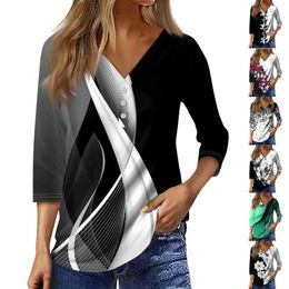 T-shirts pour femmes 3/4 Sleeve pour femmes mignons tops graphiques thes blouses décontractée plus taille de base de vêtements de base de base 2024