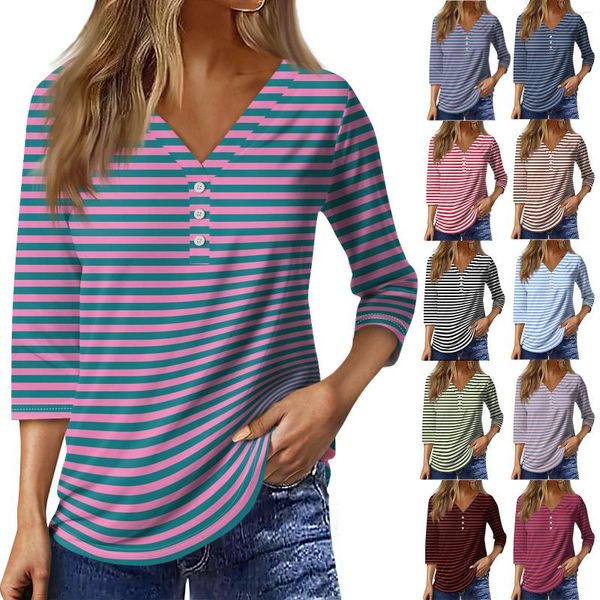 T-shirts pour femmes 3/4 Sleeve pour femmes mignons tops graphiques thes blouses décontractée plus taille de base de vêtements de base 2024