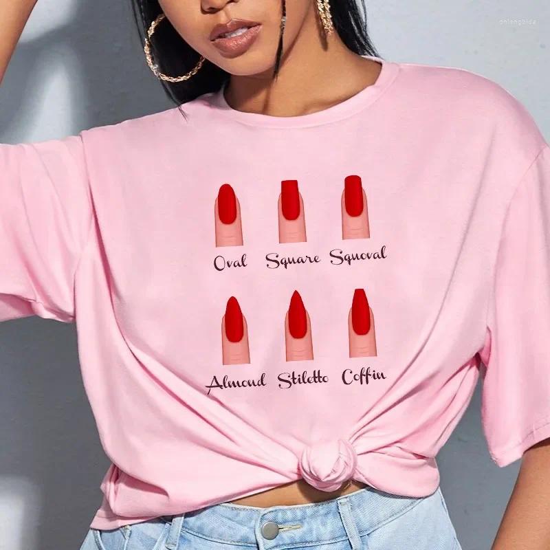 Camisetas para mujeres 33 Camiseta estampada de patrón para la impresión de uñas Fashion Ock Short Sleeave