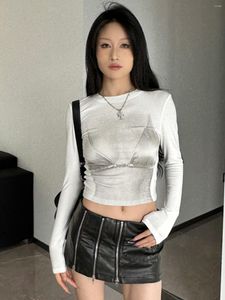 T-shirt à manches longues et col rond pour femme, haut court et Sexy, coupe cintrée, assorti avec tout, imprimé en 3D, Bikini, 2023