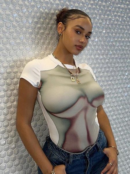 T-shirts pour femmes 3D Body Print Graphic Tees Y2k Streetwear Sexy Tops à manches courtes Fashion Slim Fitted