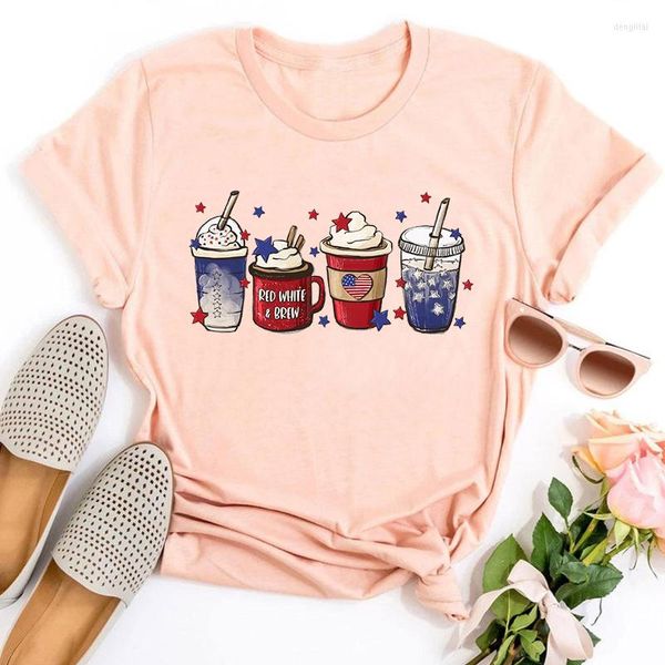 T-shirts pour femmes 4th Of July Coffee Shirt Independence Day Tee Vintage Clothes Patriotic Casual Tops L