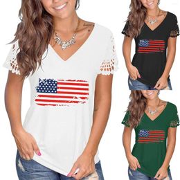 Dames t shirts 4 juli patriottische decoraties mode tops onafhankelijkheidsdag zomer zomer v-neck kanten mouw Amerikaanse vlag casual t-shirt voor
