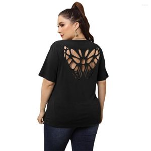 T-shirts pour femmes 4xl T-shirt sexy pour femmes Backless Backless Hollow Out Burning Flower Top Round Necy Casual Tshirt Woman Dress Vêtements