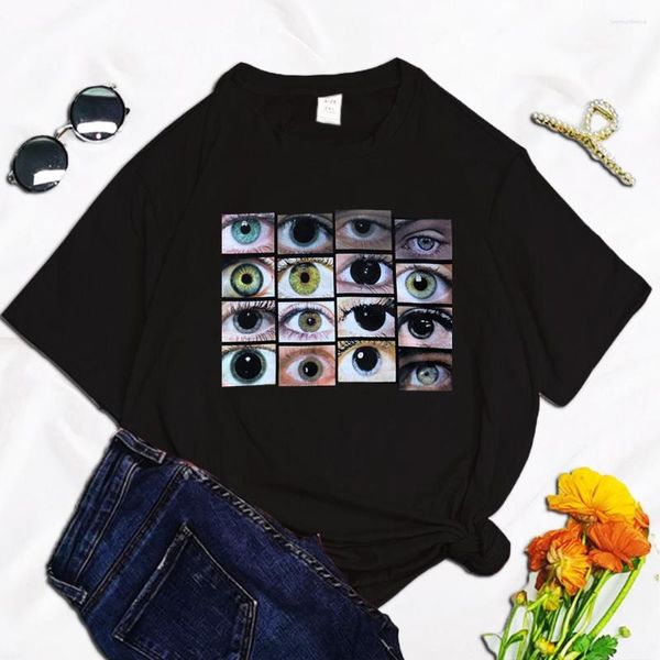 Camisetas de Mujer de los años 90, Camisetas góticas divertidas con ojos de Hip Hop para Mujer, camiseta blanca y negra con gráfico de estética, camiseta de manga corta de poliéster