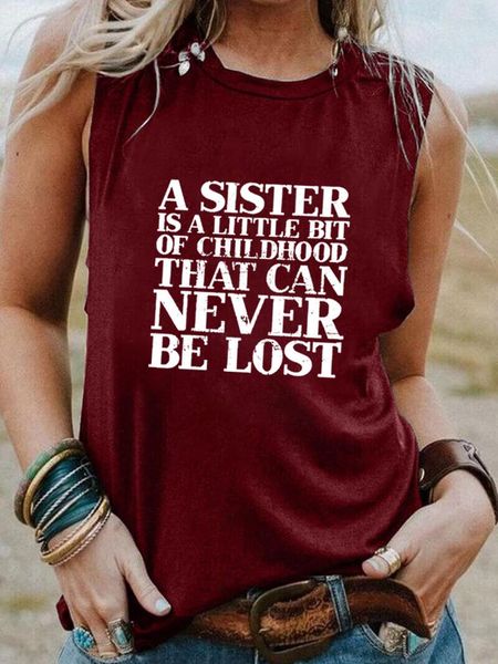 T-shirts pour femmes une soeur ne sera jamais perdue ami t-shirt sans manches femmes drôle été haut décontracté filles week-end t-shirt cadeau