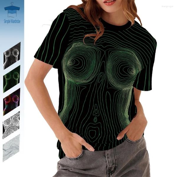 Camisetas de las mujeres Cuerpo abstracto Sexy Femenino de O Y2K Tops Fashion Funny Funny 3D Printing Streetwear Ropa gráfica Gráfica de gran tamaño