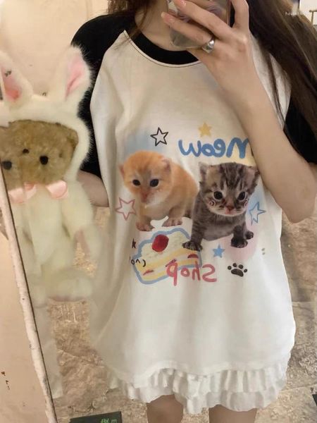 T-shirts Femmes Adagirl Kawaii Cat Imprimer T-shirts Femmes Japon Style Chaton À Manches Courtes Cutecore Tops Sweet Girl Y2k Pour Adolescent Esthétique